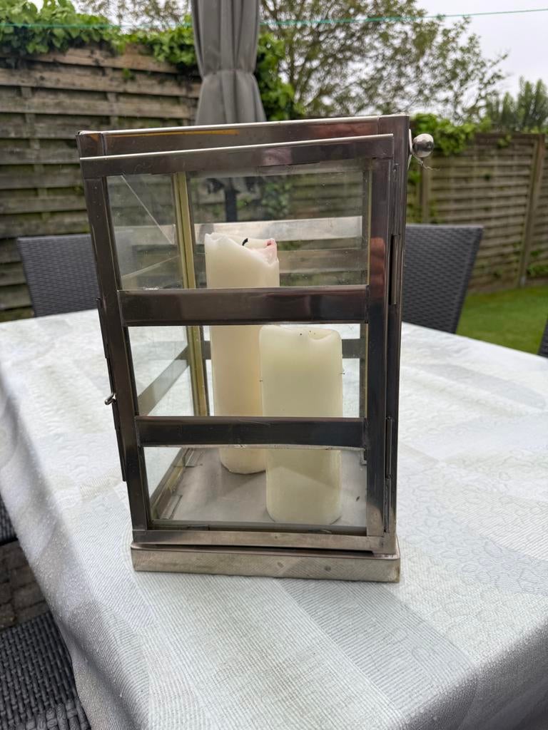 Tuindecoratie, metalen inox lantaarn, Ophalen, Zo goed als nieuw