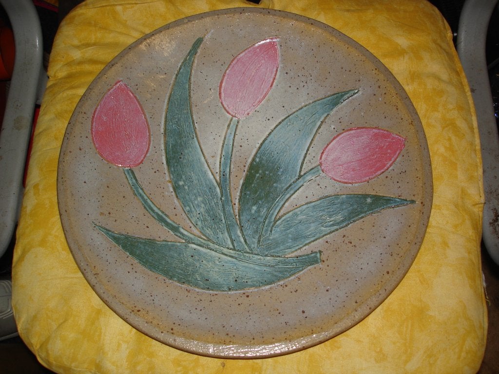 Fruitschaal tulpen handgemaakt, Ophalen, Geglazuurd, Schaal, Rond