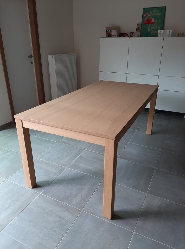tafel (eiken fineer) 90x180 met verlengstukken (2x (90x45)), Huis en Inrichting, Ophalen, 200 cm of meer, 50 tot 100 cm, Zo goed als nieuw