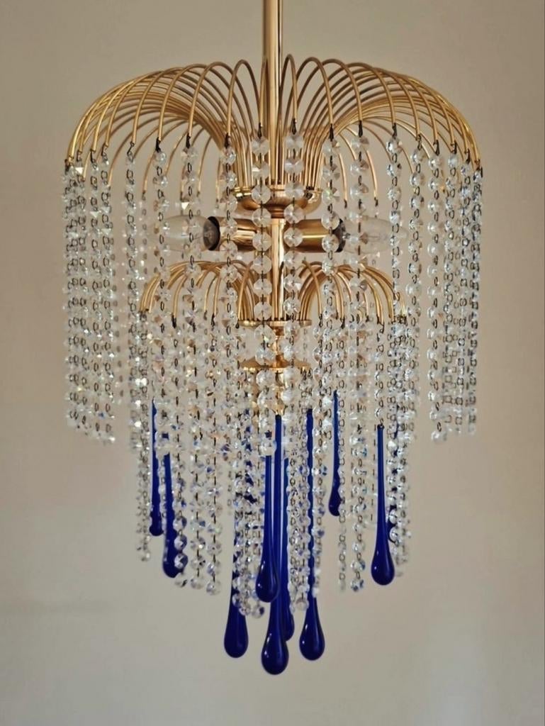 Vintage Swarovski jaren 70 kroonluchter, Huis en Inrichting, Lampen | Kroonluchters, Ophalen, Zo goed als nieuw, Glas, Hollywood regency