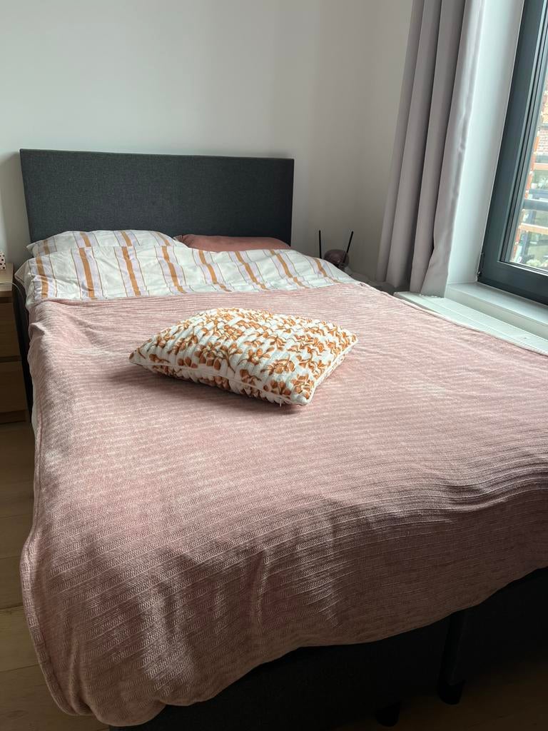 Boxspring  stof antraciet 120 cm, Ophalen, Zo goed als nieuw, 120 cm