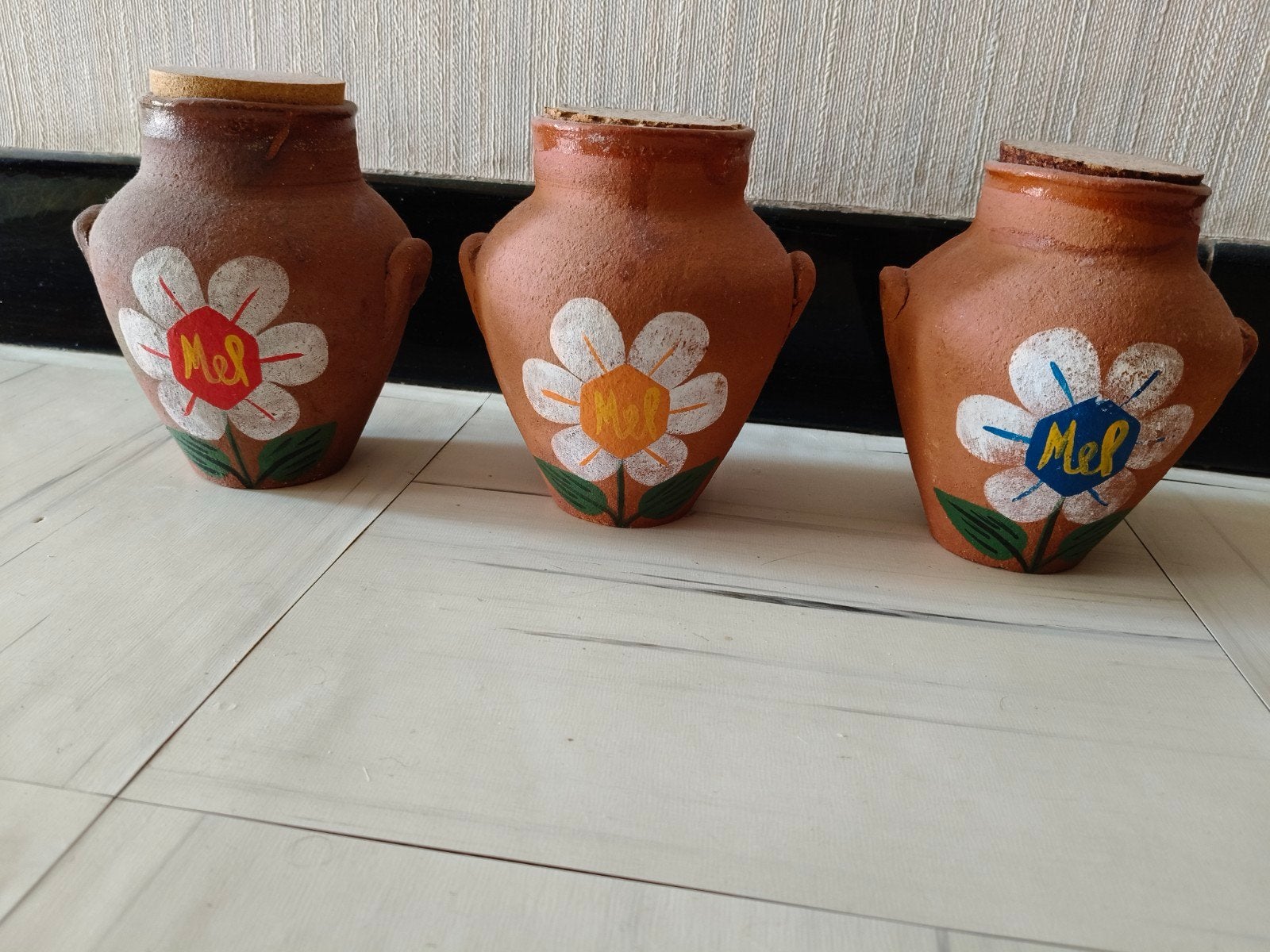 3 honingpotten met kurk, Ophalen of Verzenden, Zo goed als nieuw, Bruin, Natuurlijk materiaal