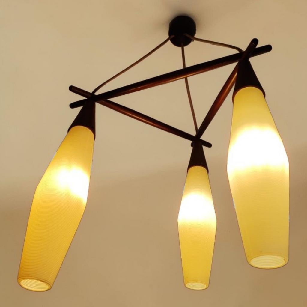 Lustre suspension Vintage en Teck & Rotaflex 1960's, Enlèvement
