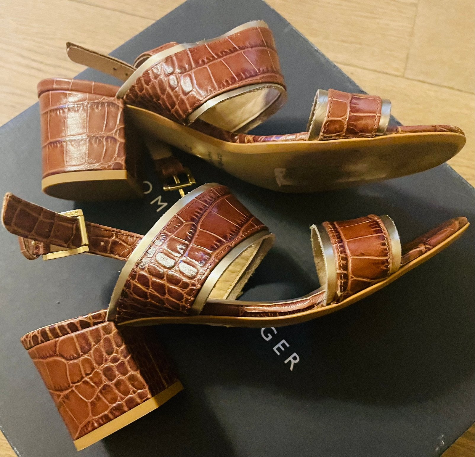 Sandales cuir Caroline Biss, Enlèvement ou Envoi, Comme neuf, Brun, Sandales et Mûles