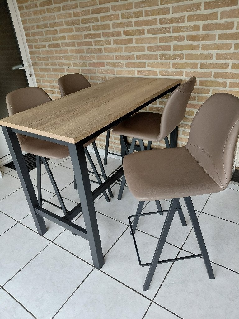 BARTAFEL MET 4 LEDEREN BARKRUKKEN, Enlèvement, Comme neuf