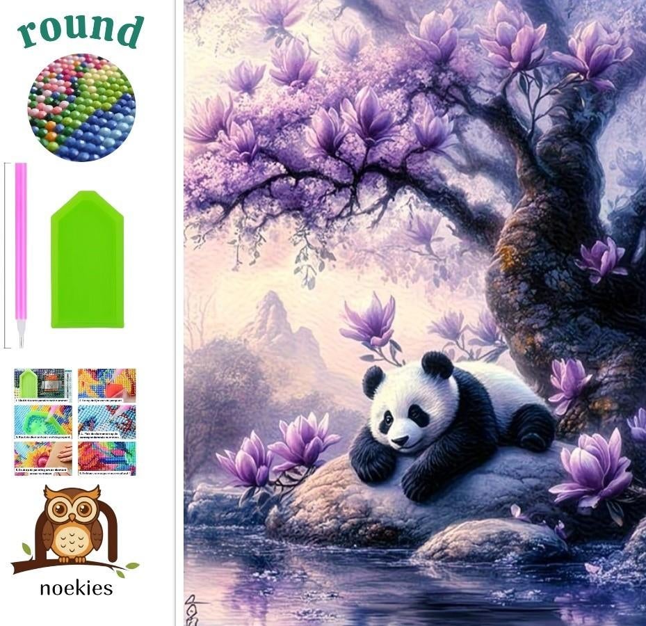 nr 271 Diamond Painting pandaberen 40x30cm (rond), Verzenden, Nieuw, Overige materialen, Paars