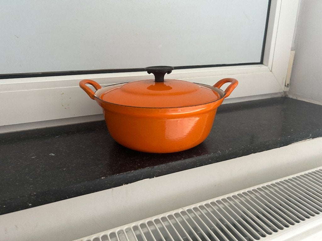 Le Creuset geëmailleerde gietijzeren braadpan, Huis en Inrichting, Keuken | Potten en Pannen, Gebruikt, Braadpan, Gietijzer, Le Creuset
