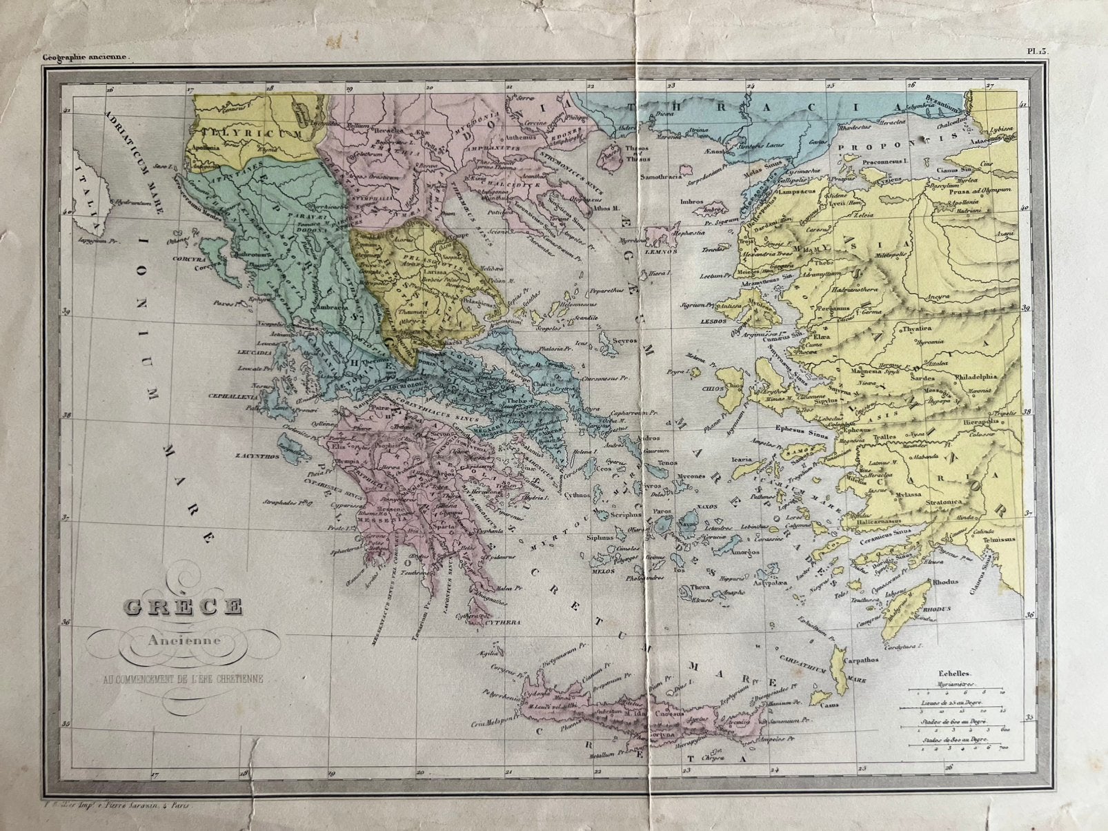 Carte ancienne en couleurs – Grèce antique – XIXe siècle, Enlèvement ou Envoi