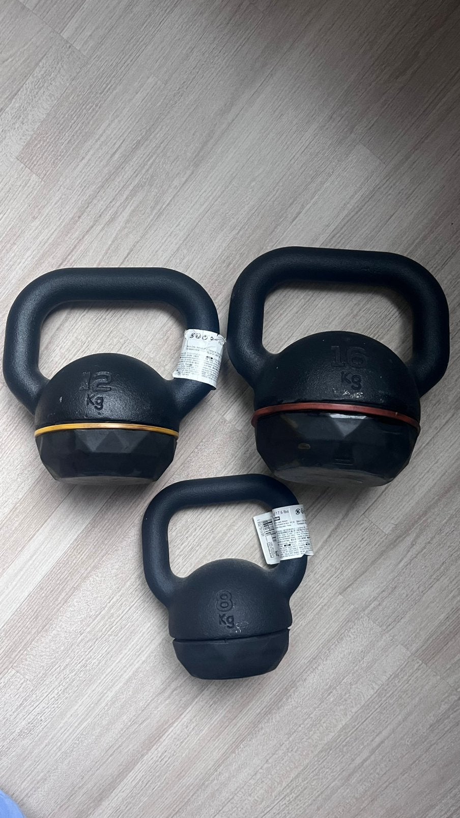 KETTLEBELLS DECATHLON — SET DE 3 — 8 / 12 / 16 kg, Sport en Fitness, Overige Sport en Fitness, Ophalen, Nieuw