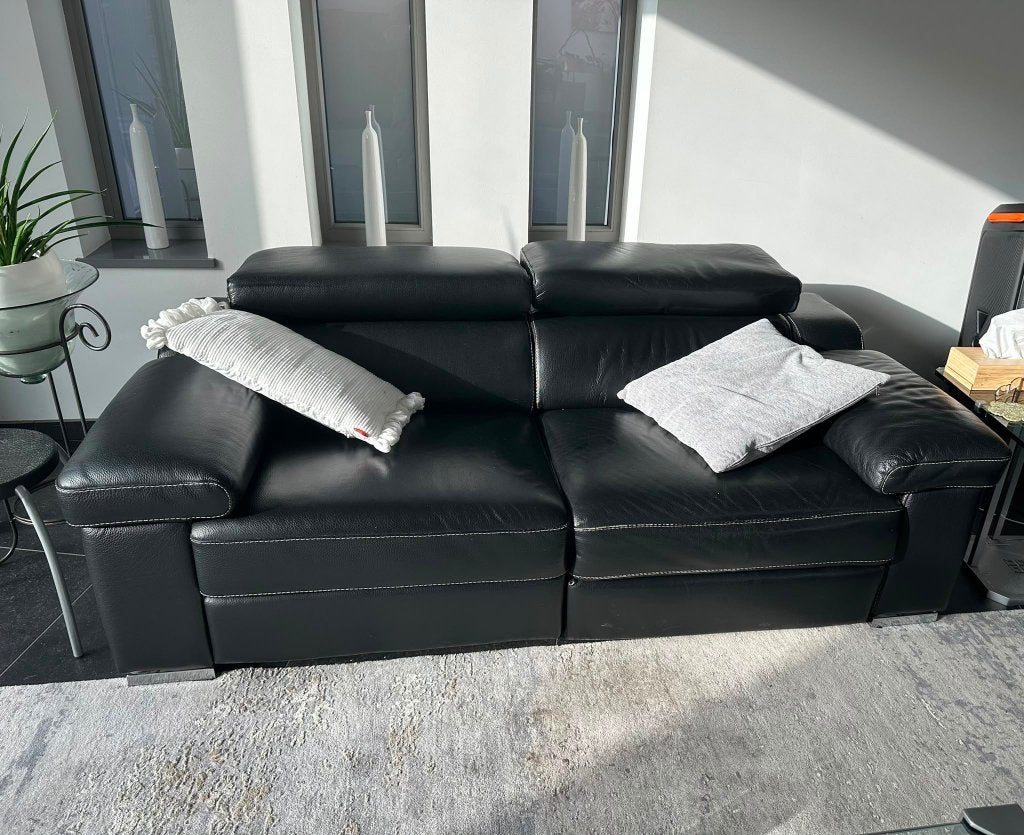 3 persoons lederen zetel met relax functie, Ophalen, 100 tot 125 cm, Neutraal, 150 tot 200 cm