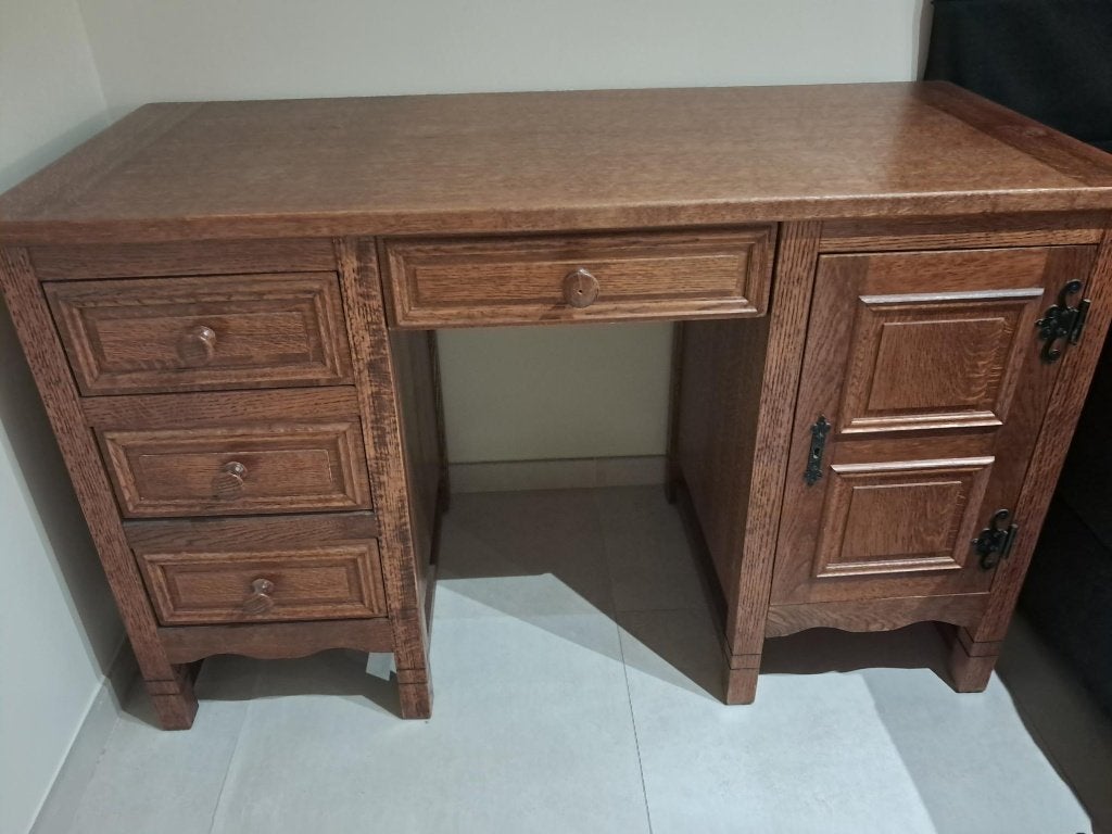 Massief eiken bureau, Huis en Inrichting, Hout, Schoolbureau, Bruin, Zo goed als nieuw