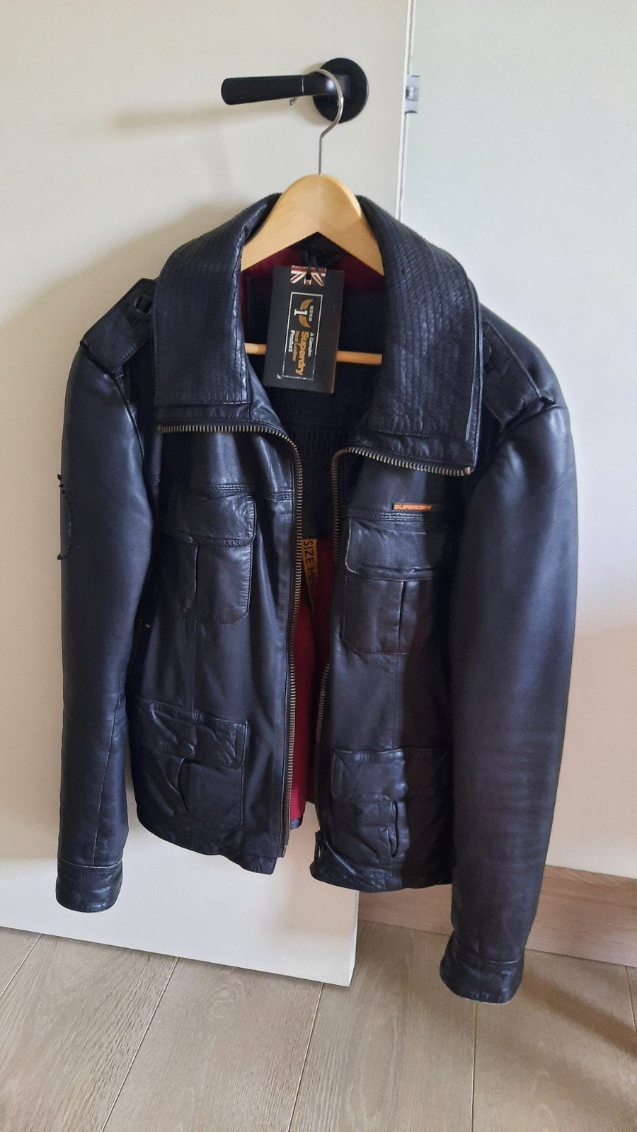 Lederen jas Superdry, Vêtements | Hommes, Comme neuf, Enlèvement, Taille 48/50 (M), Noir
