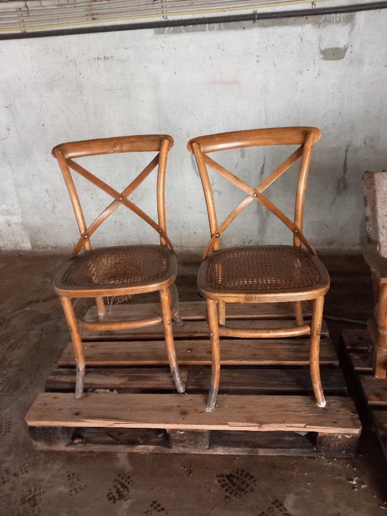 2 crossback / kruisrug stoelen – hout & rotan – opknapper, Ophalen, Gebruikt, Twee, Landelijke stijl