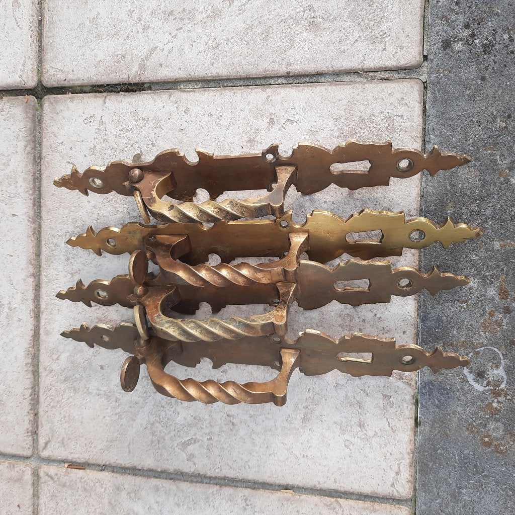 4 koperen deurklinken, Antiek en Kunst, Ophalen, Koper