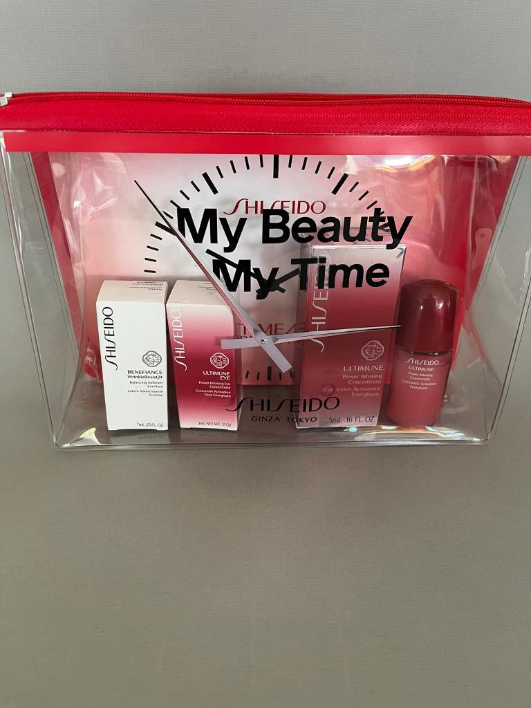 Shiseido set Ultimune & Benefiance travel set + toilettas, Ophalen of Verzenden, Nieuw