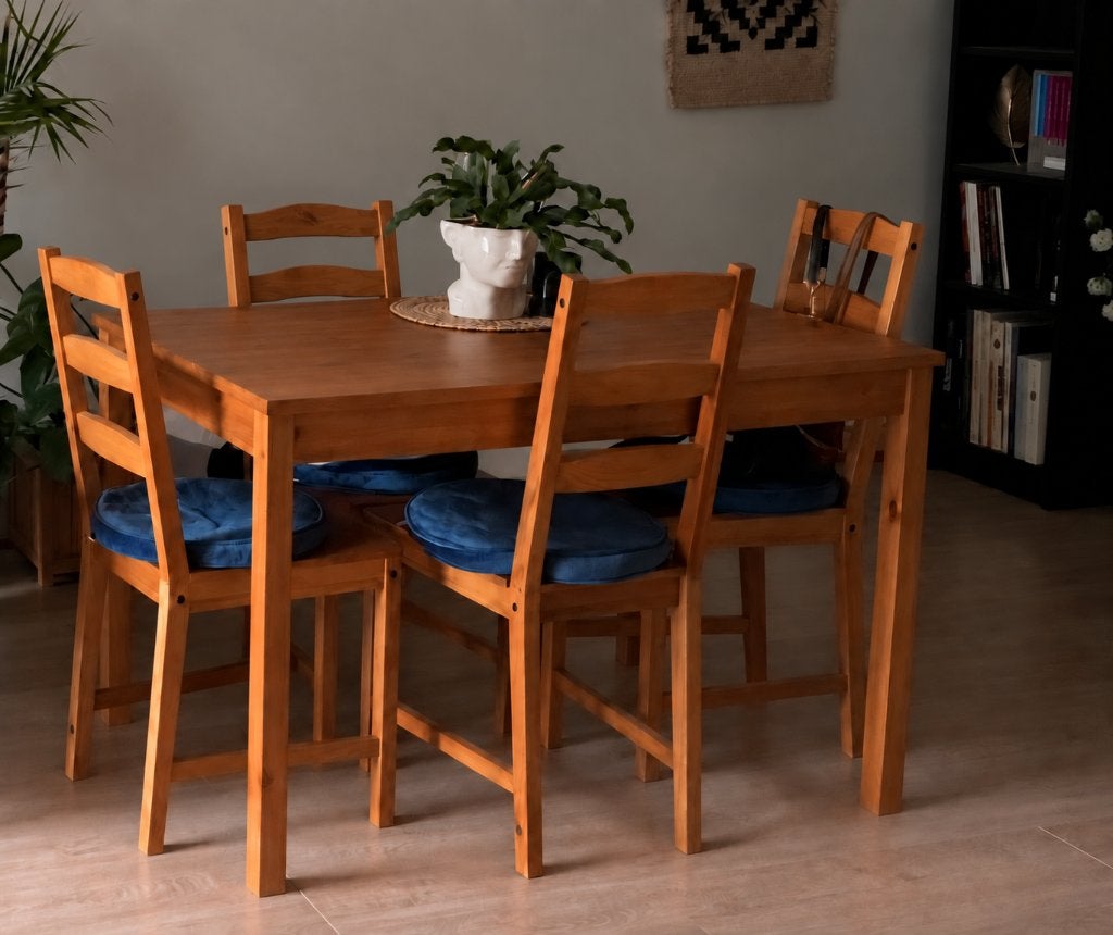 Table à manger 74 x118 x 74 en pin massif + 4 chaises, Maison & Meubles, 100 à 150 cm, Quatre personnes, Comme neuf, Enlèvement