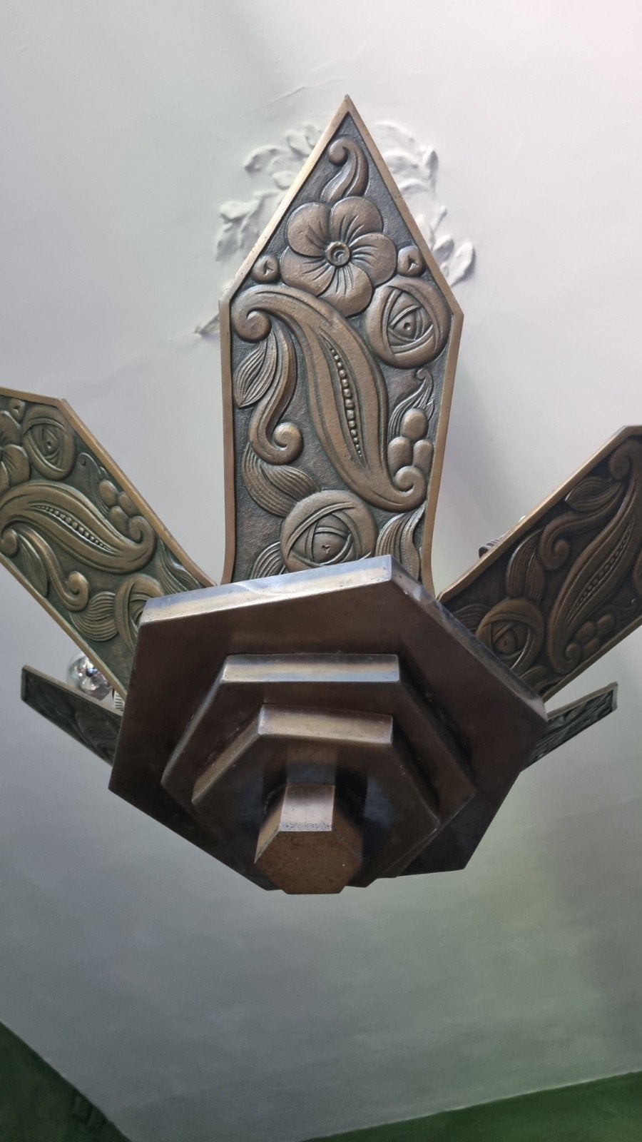 art deco luster, koper, 6 armaturen, Antiek en Kunst, Ophalen