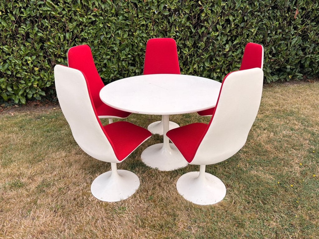 Originele Johanson Design eetset – 5 stoelen + ronde tafel, Huis en Inrichting, Tafels | Eettafels, Ophalen, Gebruikt, 50 tot 100 cm