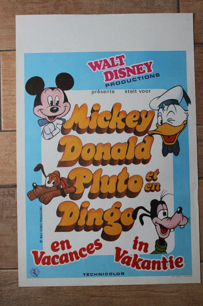 filmaffiche Mickey Donald Pluto take a Vacation filmposter, Rechthoekig Staand, Ophalen of Verzenden, Zo goed als nieuw, A1 t/m A3