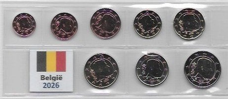 Reeks euromunten België 2026, Postzegels en Munten, Ophalen of Verzenden, België