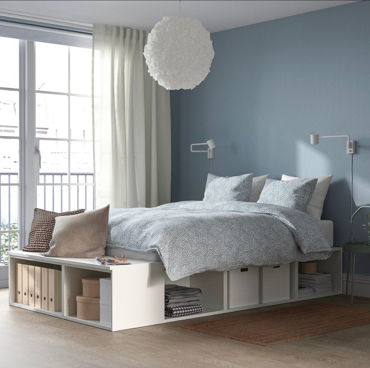 Ikea bed met opslagruimte, Ophalen, Wit, 140 cm, 200 cm
