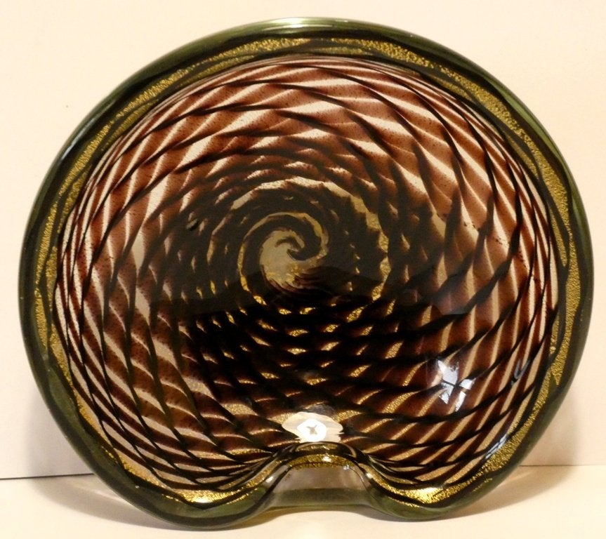 MURANO spider web bowl - Gold flex 22kt, Glas, Goud, Handgemaakt, Ophalen of Verzenden