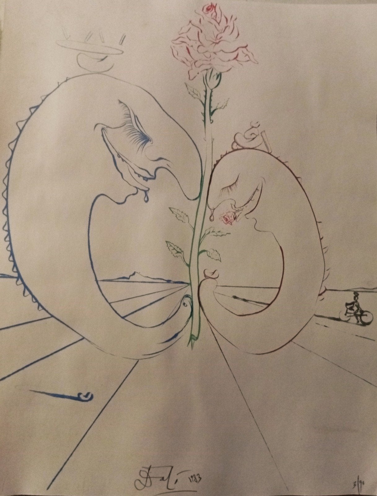 Salvador Dalí. Surrealistische gravure gesigneerd. 1983, Antiek en Kunst, Ophalen of Verzenden