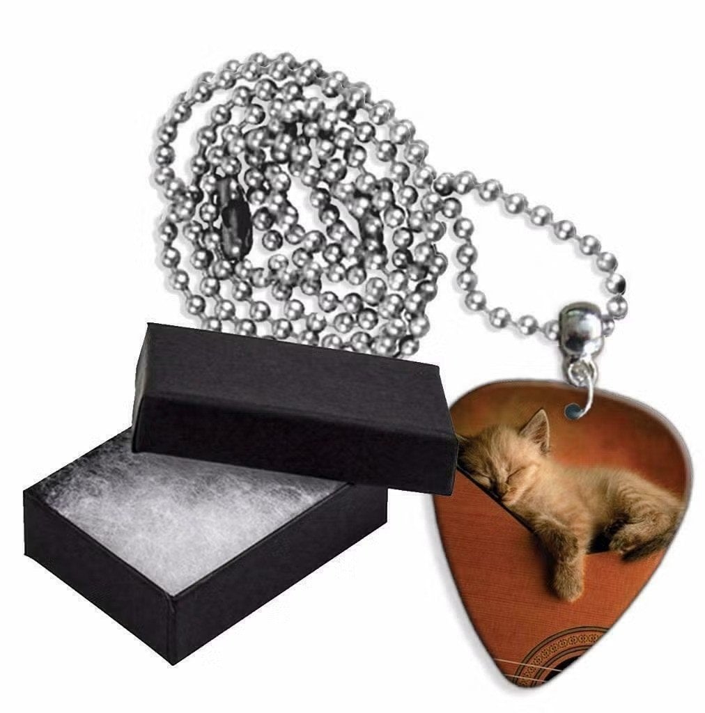 Aluminium plectrum ketting afbeelding van kitten op gitaar, Enlèvement ou Envoi, Neuf