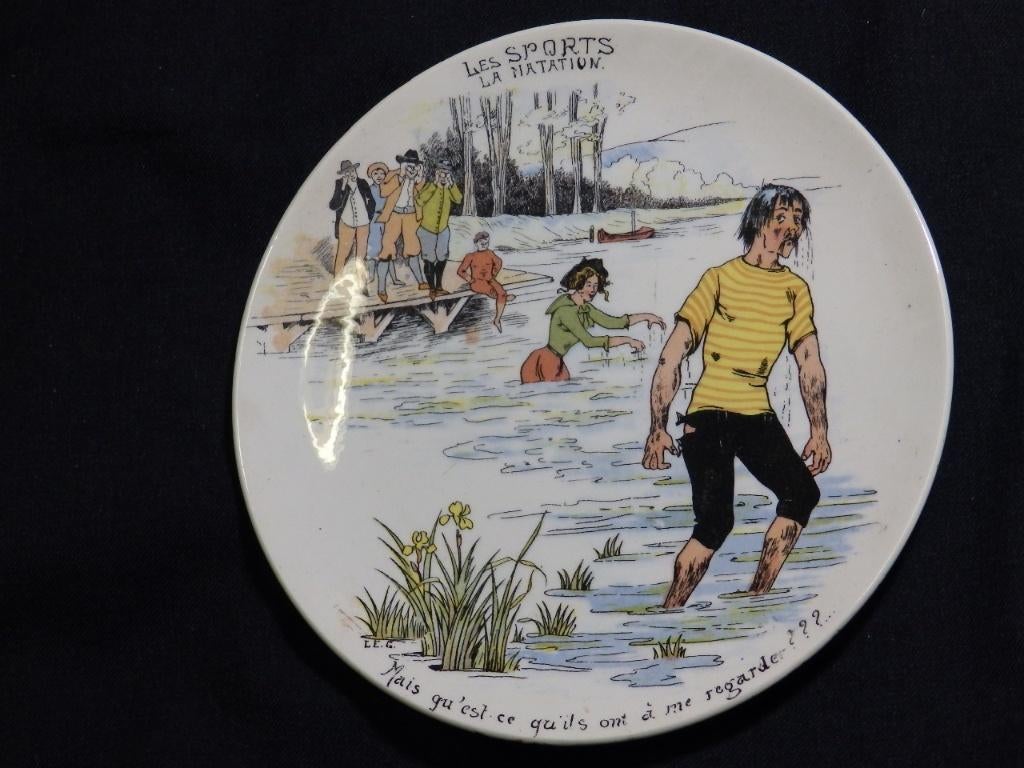 2 assiettes décoratives parlantes humour natation et escrime, Antiquités & Art, Enlèvement ou Envoi
