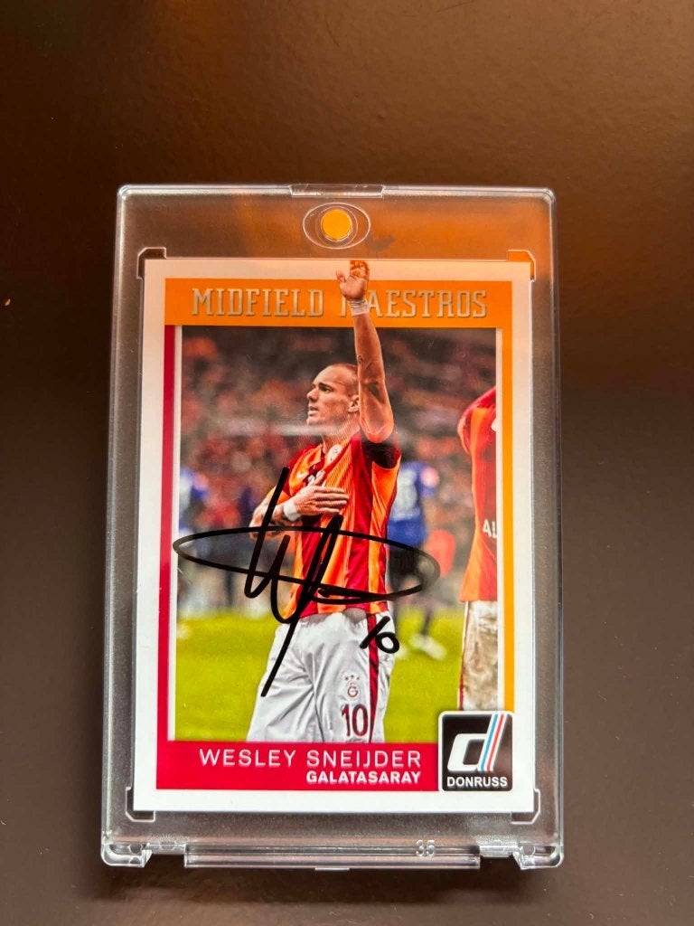 Gesigneerde Wesley Sneijder Panini Donruss kaart 2015, Ophalen of Verzenden, Nieuw, Sport