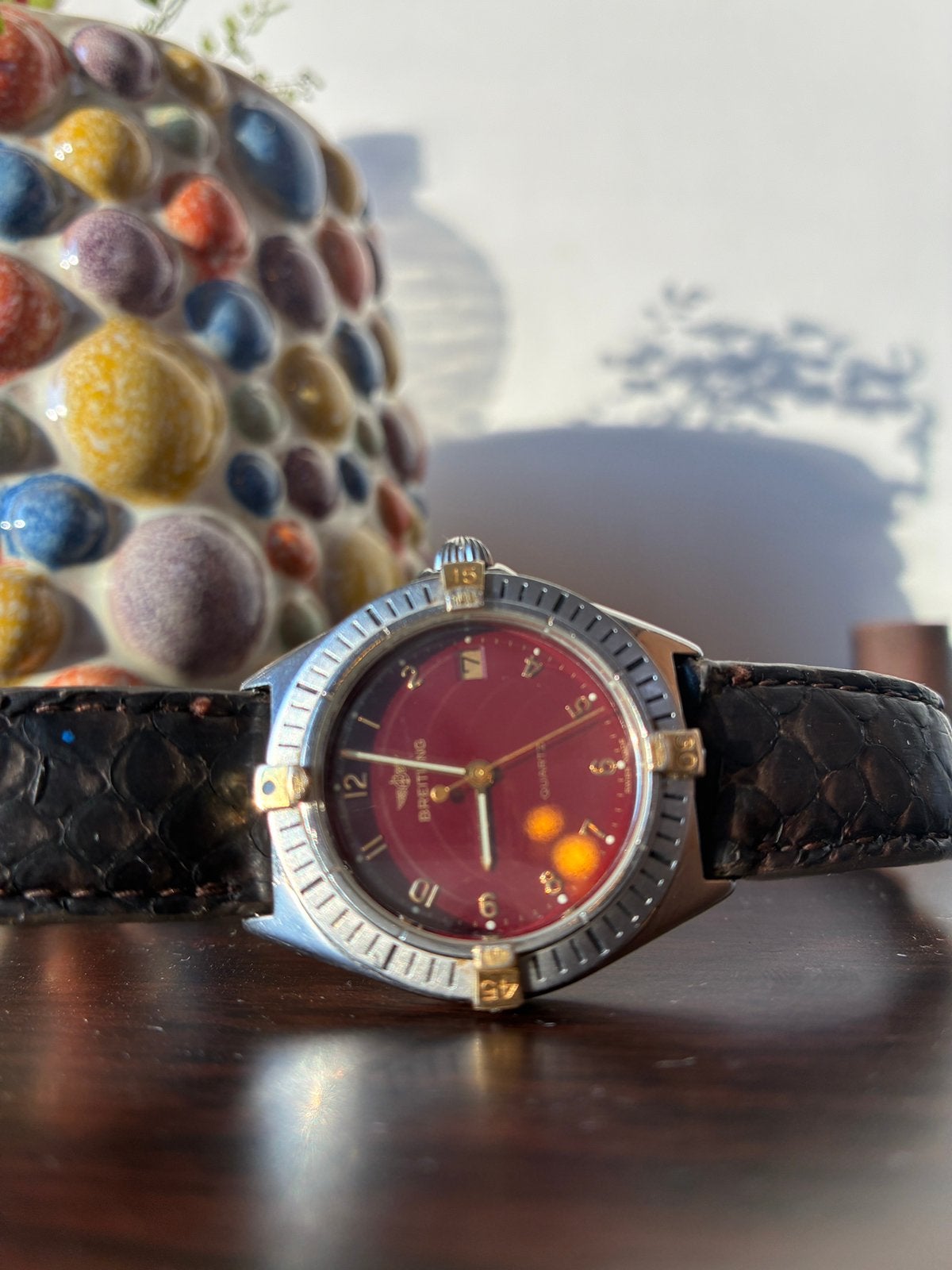 Vintage Breitling Callisto horloge, Handtassen en Accessoires, Leer, Staal, Breitling, Ophalen of Verzenden