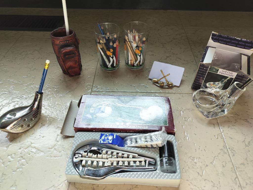 Uniek Lot Vintage Golf Bureau-Accessoires & Monogrammer, Ophalen