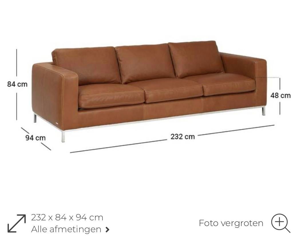 Prachtig Salon Massimo Dutti leder 3.5 zit + Poef, Huis en Inrichting, Ophalen, Zo goed als nieuw
