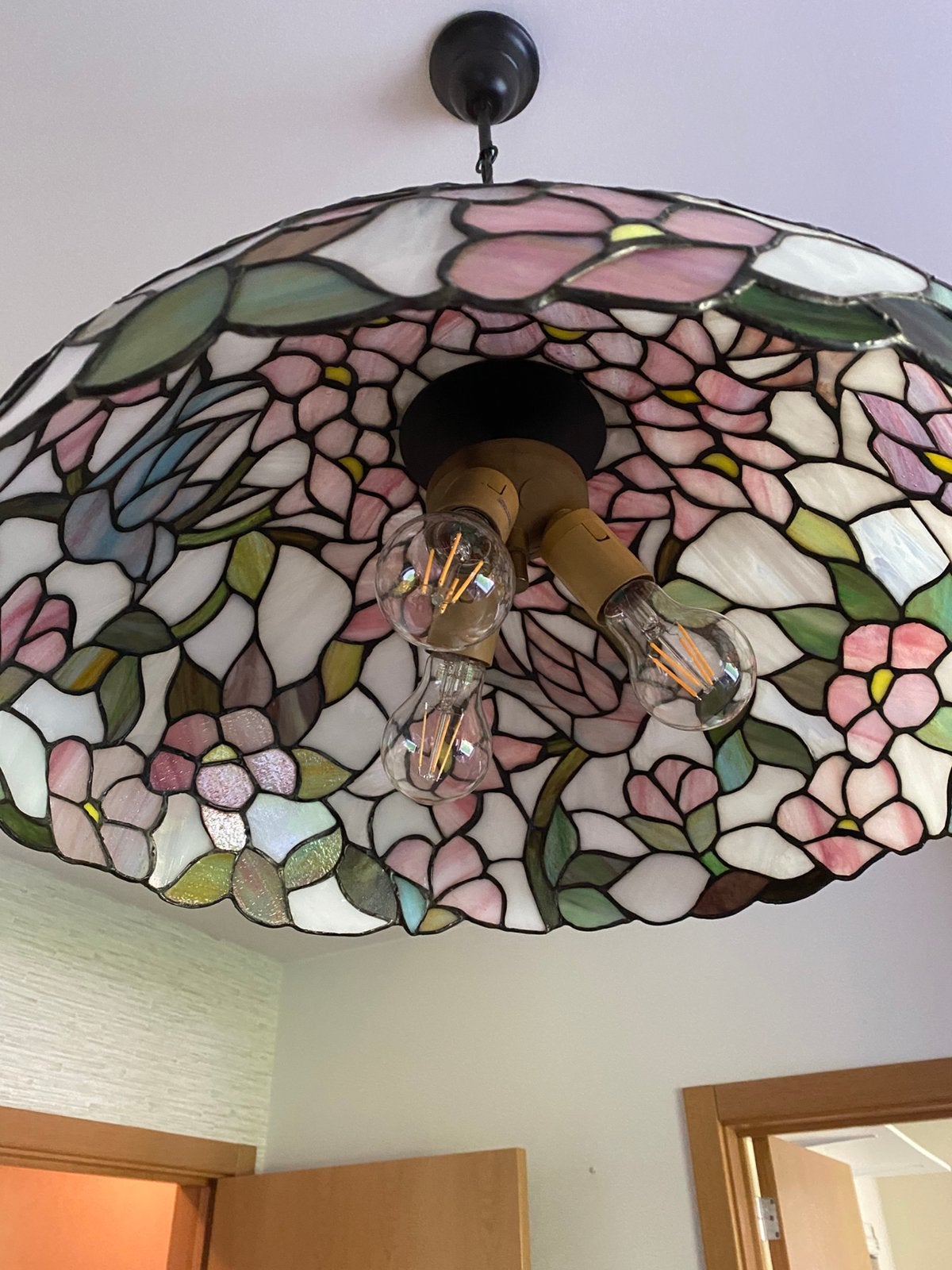Hanglamp glas in lood, Huis en Inrichting, Ophalen, Zo goed als nieuw, Glas, E27 (groot)