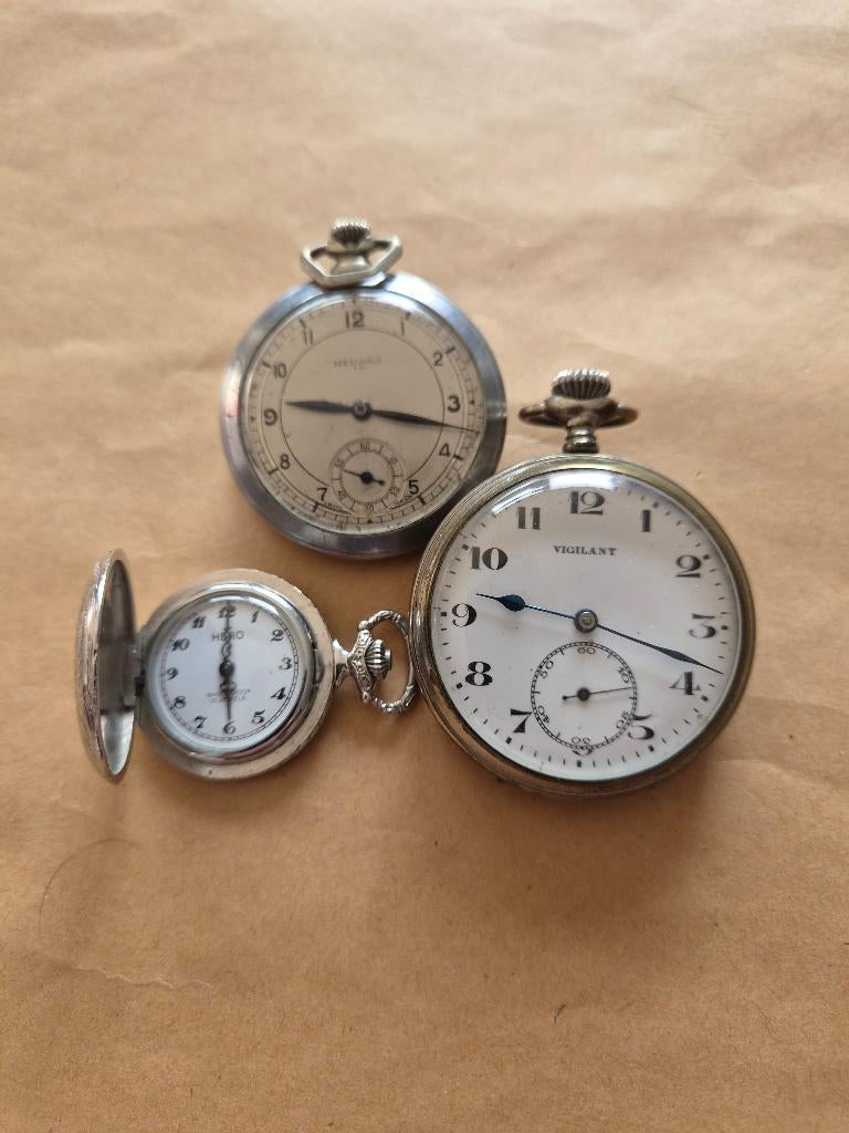 3 montres de poche vintage — Vigilant, Medana et Hero, Enlèvement, Montre de poche