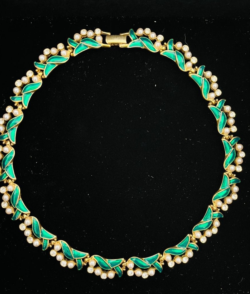 Collier vintage Musée des Arts Décoratifs Paris en émail, Bijoux, Sacs & Beauté, Colliers, Enlèvement ou Envoi, Comme neuf, Vert