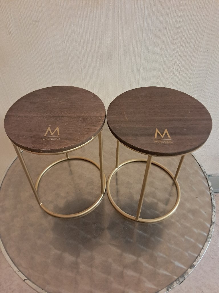 Lot de2 petits tabourets circulaires porte plante-décoratifs, Maison & Meubles, Enlèvement, Utilisé, Bois