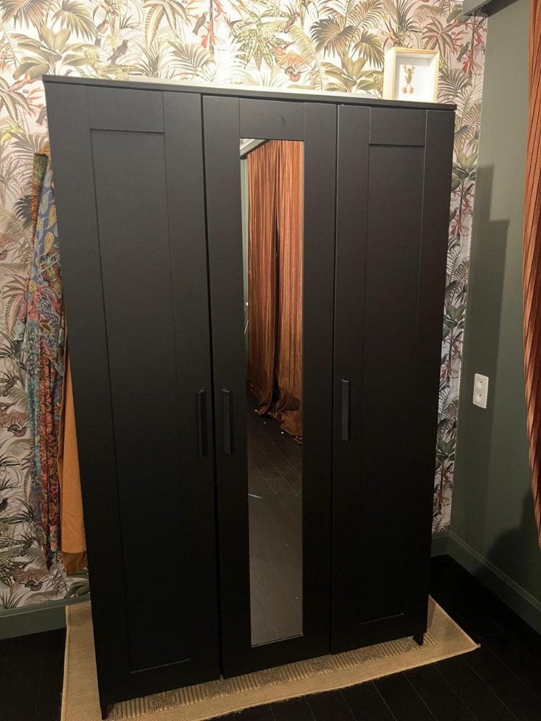 Armoire IKEA BRIMNES 3 portes noire avec miroir, Maison & Meubles, Enlèvement, Utilisé