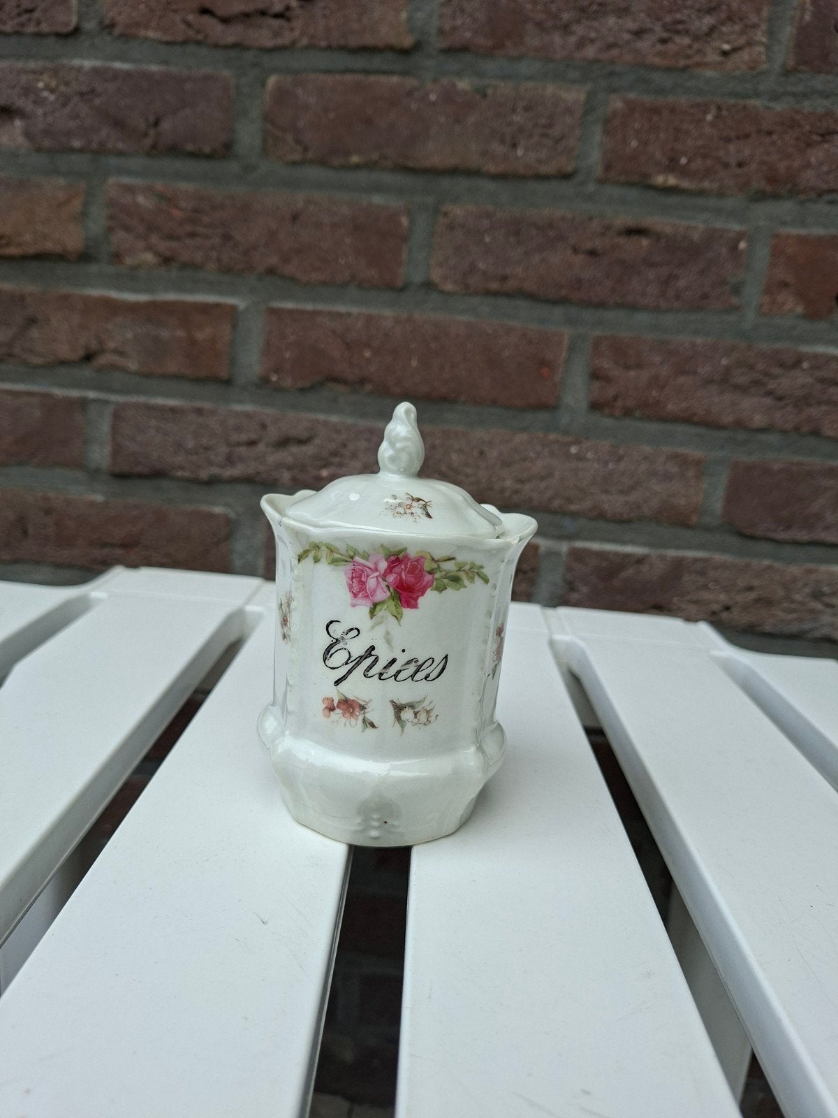 Porseleinen bewaarpot met bloemenmotief (klein), Ophalen