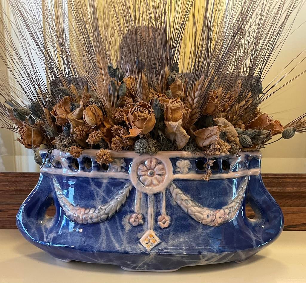 Antieke majolica barbotine jardiniere plantenbak, Enlèvement
