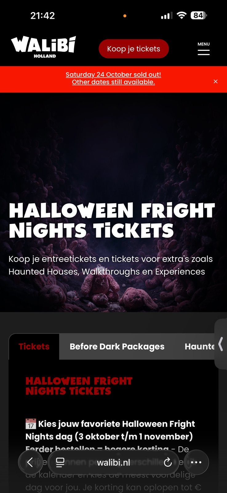 Walibi holland ticket zaterdag 24/10 (holland), Tickets en Kaartjes, Twee personen