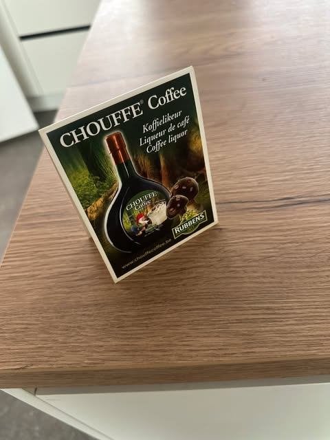 Chouffe Coffee tafel reclame PVC Rubbens, Verzamelen, Biermerken, Ophalen of Verzenden, Zo goed als nieuw, Reclamebord, Plaat of Schild
