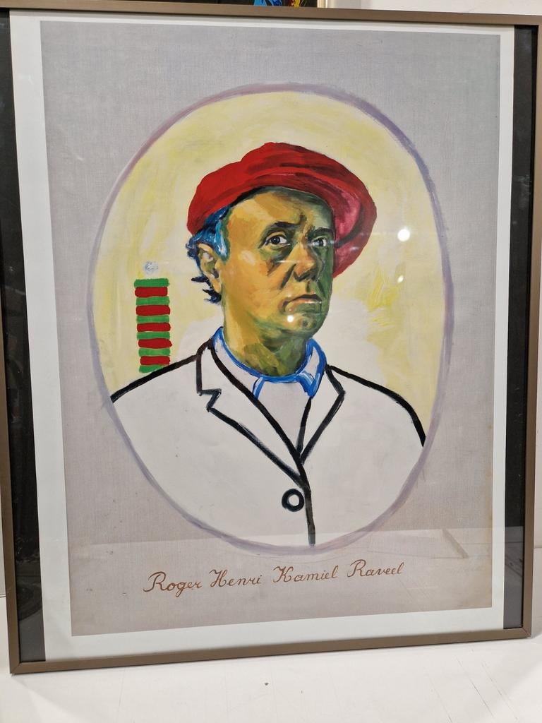Roger Henri Kamiel Raveel ,  print Zelfportret , in kader, Ophalen of Verzenden