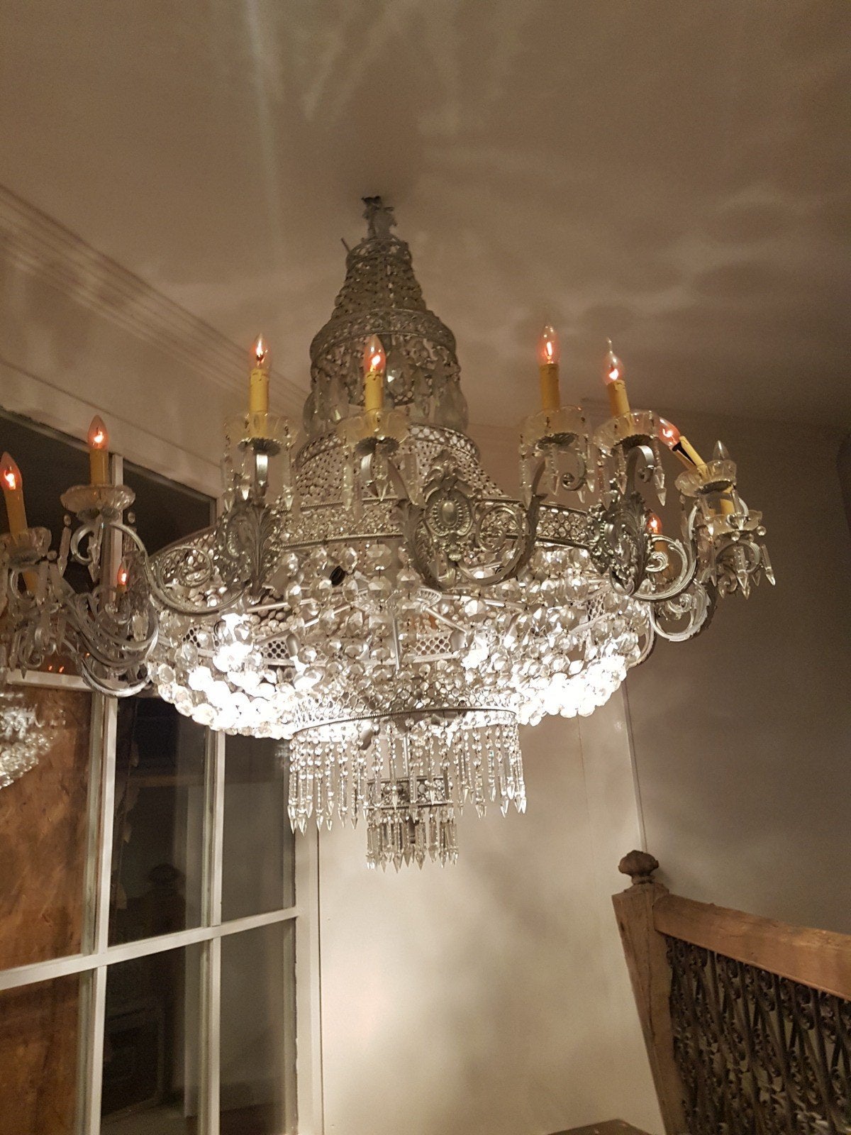 Antieke Kroonluchter, Huis en Inrichting, Ophalen, Gebruikt, Klasse, E27 (groot)