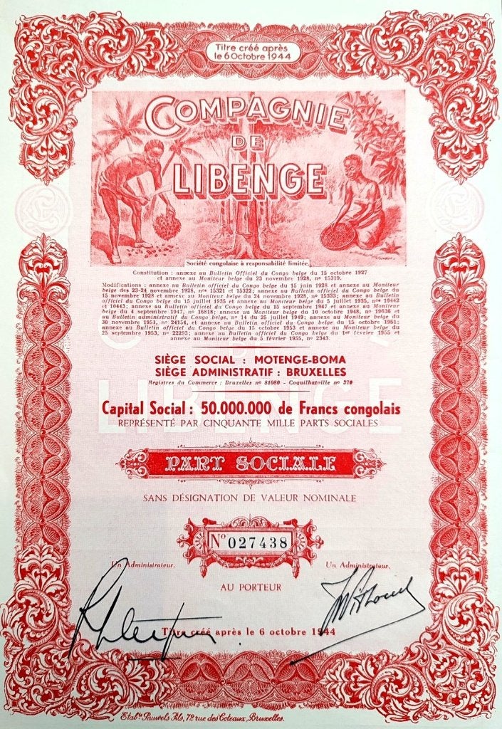 Compagnie de Libenge (Belgisch Congo) 1955, Timbres & Monnaies, Enlèvement ou Envoi, 1950 à 1970, Action