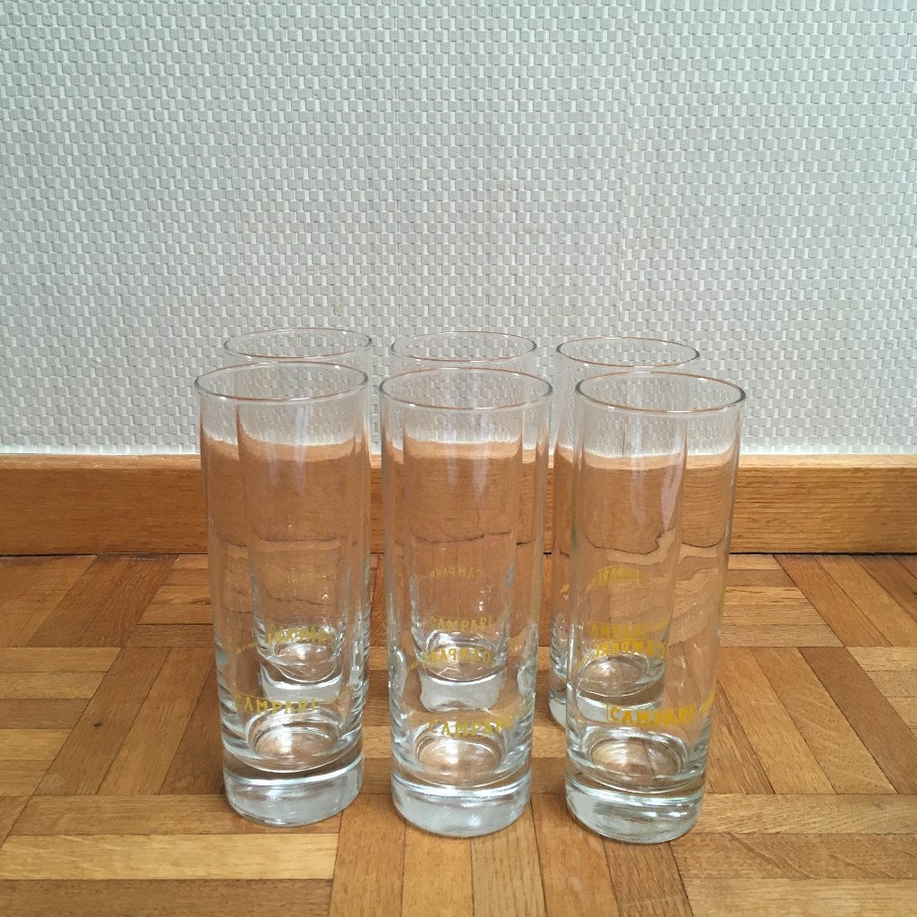 6 Campari glazen, Verzamelen, Glas en Drinkglazen, Ophalen of Verzenden, Zo goed als nieuw, Borrel- of Shotglas