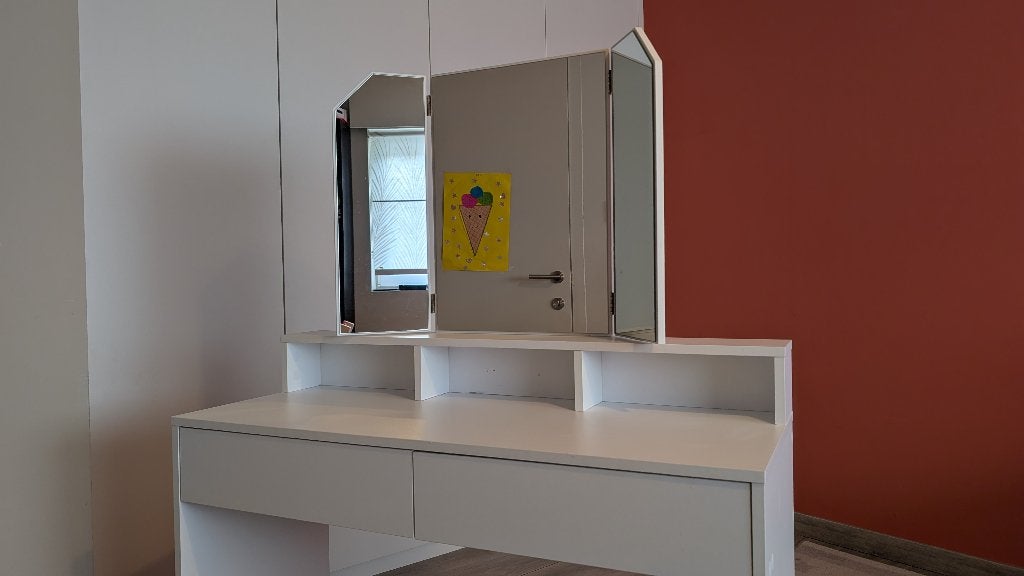 Makeup Tafel met 3-delige spiegel, Ophalen, 100 tot 150 cm, 100 tot 150 cm, Zo goed als nieuw
