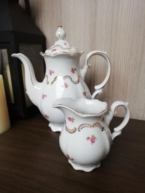 Vintage grote koffiekan bavaria in porselein + melkkan., Ophalen of Verzenden