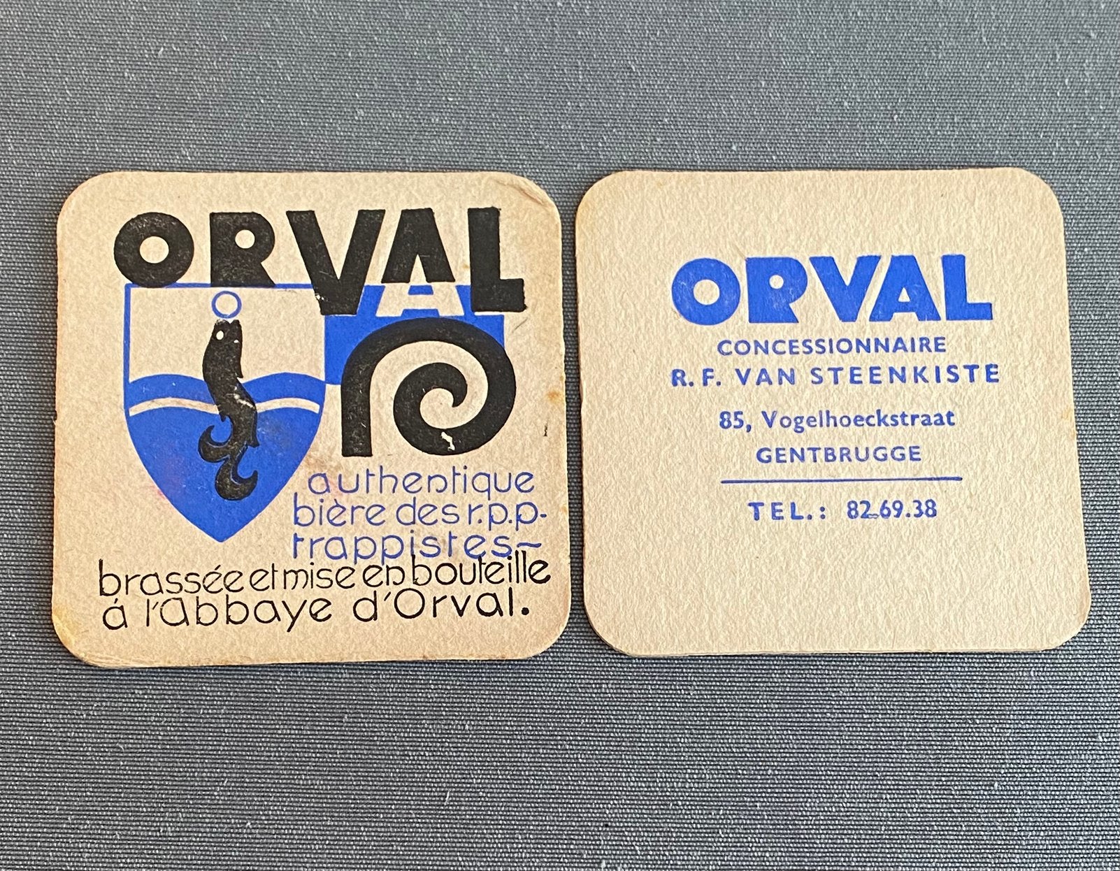 Oud viltje brouwerij abdij ORVAL verso Gentbrugge, Verzamelen, Ophalen of Verzenden, Gebruikt, Viltje(s)