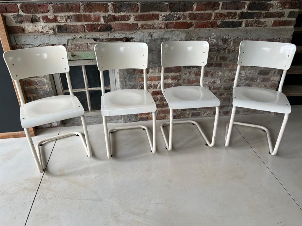 Tubax 1965 originals buisframe stoelen 100€ voor 4st, Jardin & Terrasse, Chaises de jardin, Enlèvement, Comme neuf, Bois, Empilable